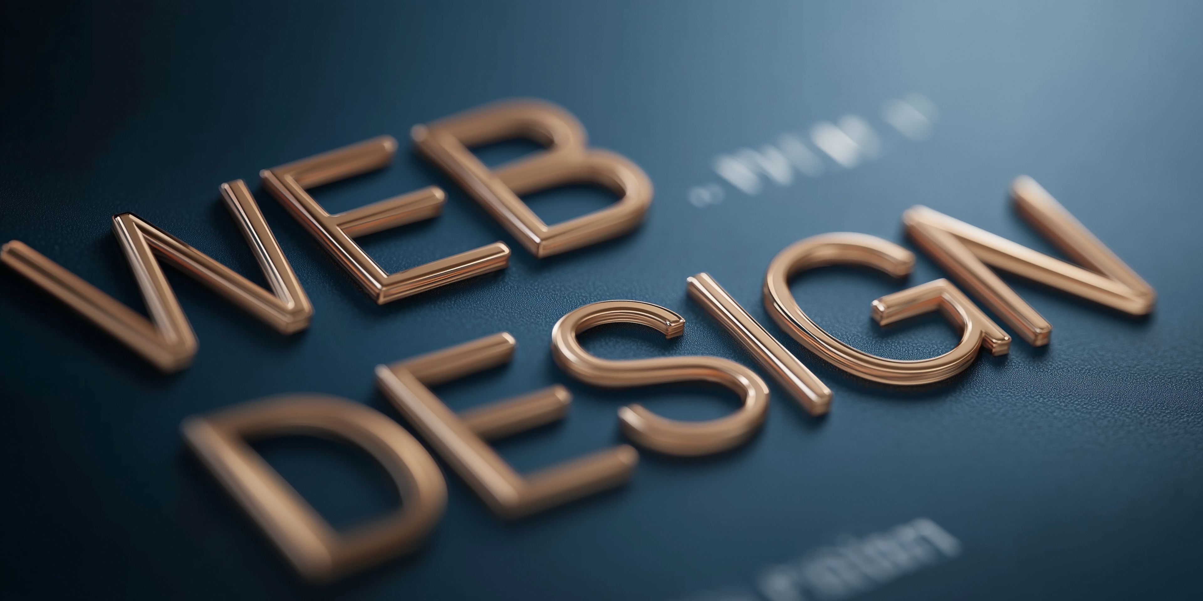 Close-up of metallic web design lettering on a dark blue surface