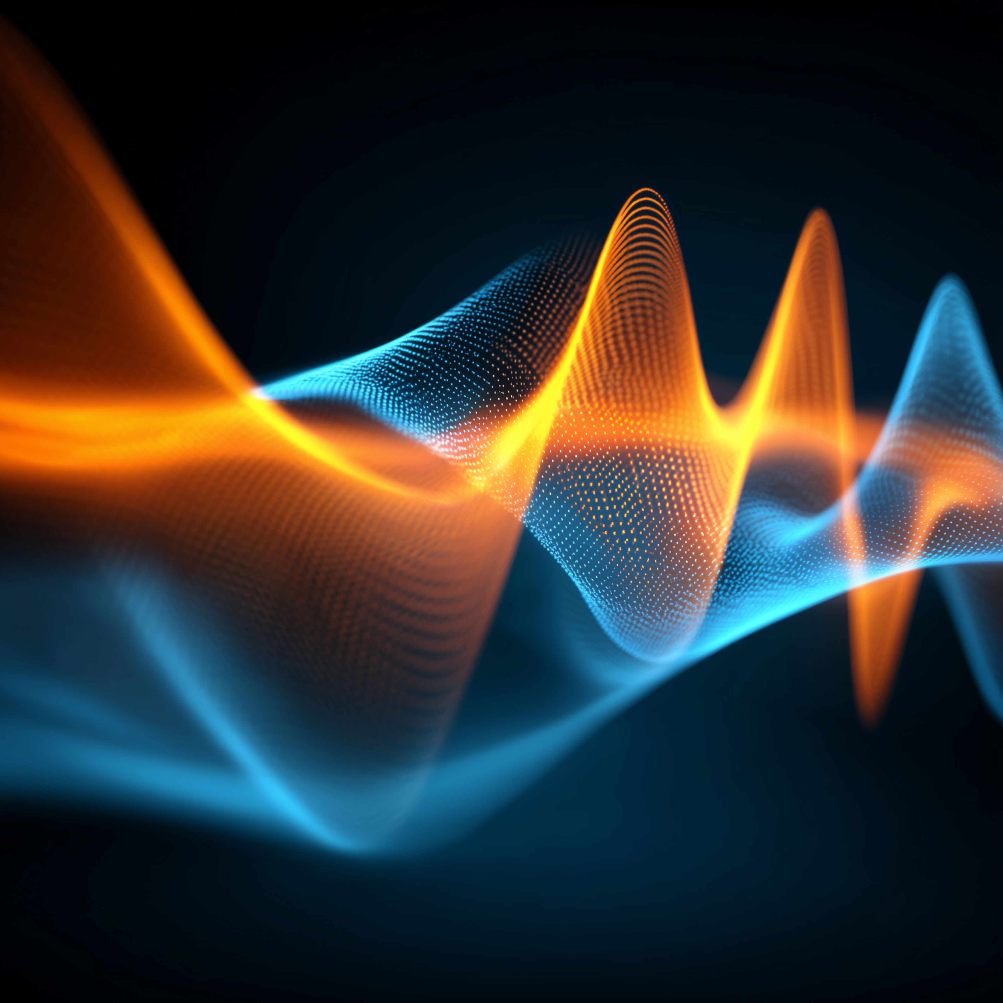 Abstract orange and blue particle wave background